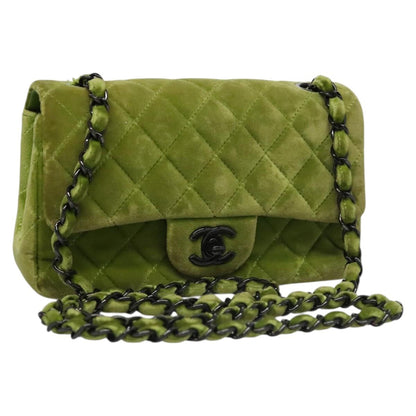 CHANEL Mini Matelasse 20 Single Flap Chain Bag Velor Green CC 115601A