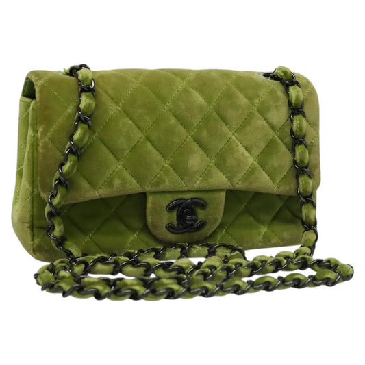 CHANEL Mini Matelasse 20 Single Flap Chain Bag Velor Green CC 115601A