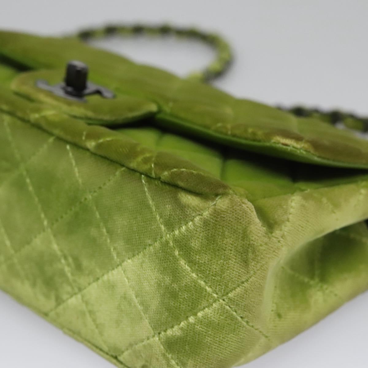 CHANEL Mini Matelasse 20 Single Flap Chain Bag Velor Green CC 115601A