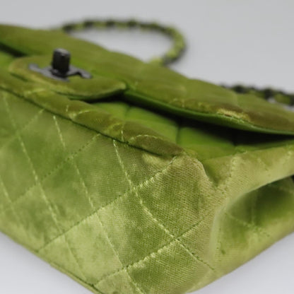 CHANEL Mini Matelasse 20 Single Flap Chain Bag Velor Green CC 115601A