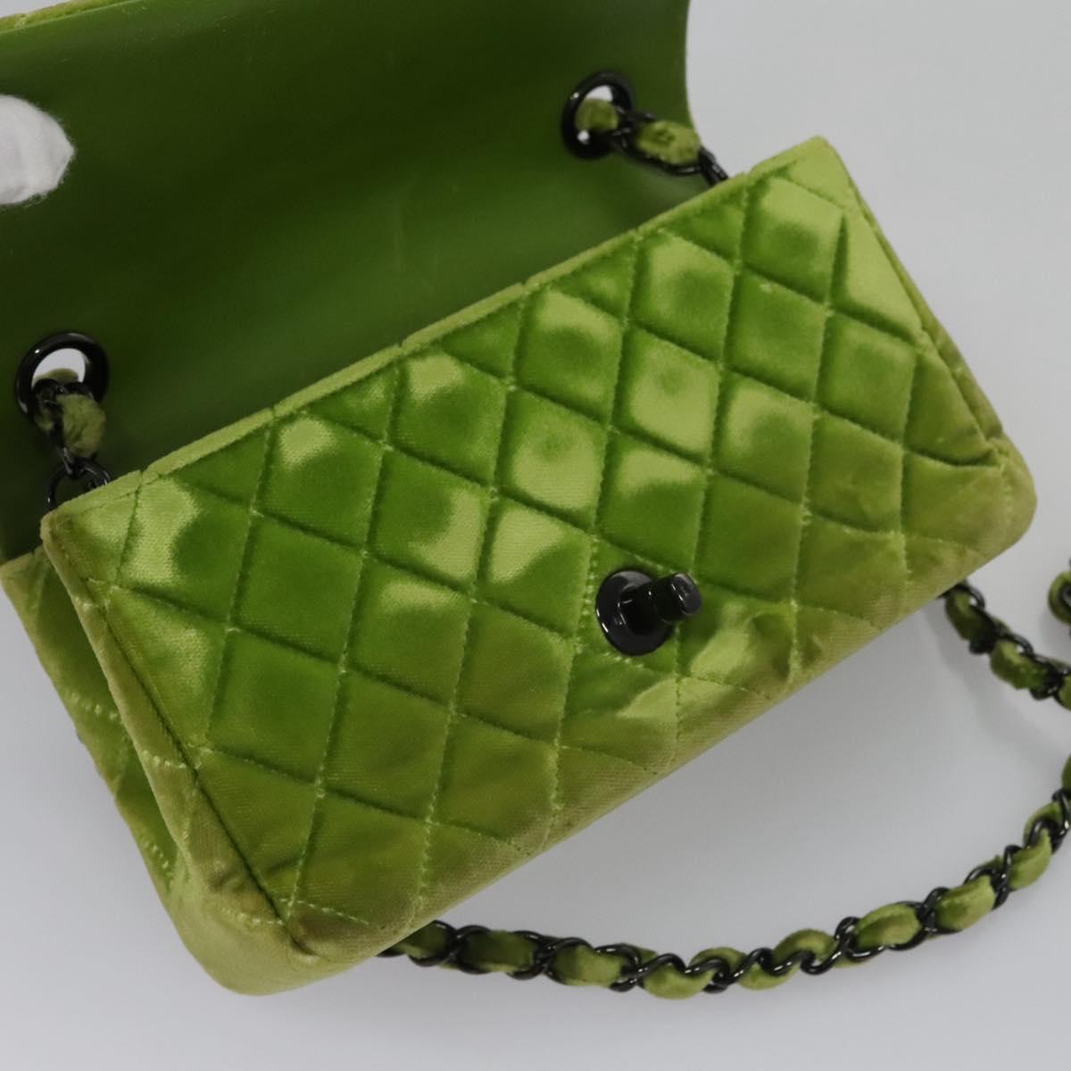 CHANEL Mini Matelasse 20 Single Flap Chain Bag Velor Green CC 115601A