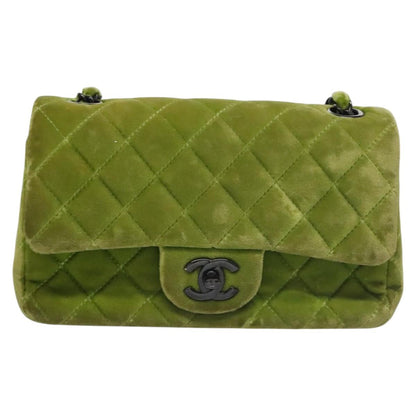 CHANEL Mini Matelasse 20 Single Flap Chain Bag Velor Green CC 115601A