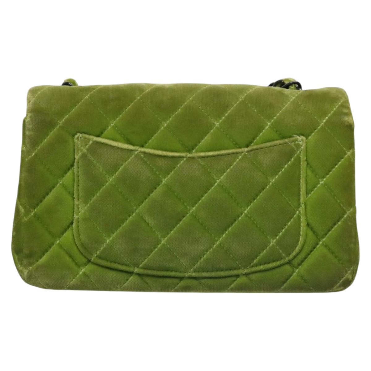 CHANEL Mini Matelasse 20 Single Flap Chain Bag Velor Green CC 115601A