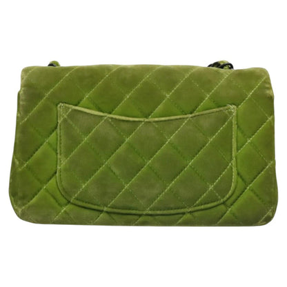 CHANEL Mini Matelasse 20 Single Flap Chain Bag Velor Green CC 115601A