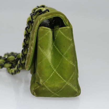 CHANEL Mini Matelasse 20 Single Flap Chain Bag Velor Green CC 115601A