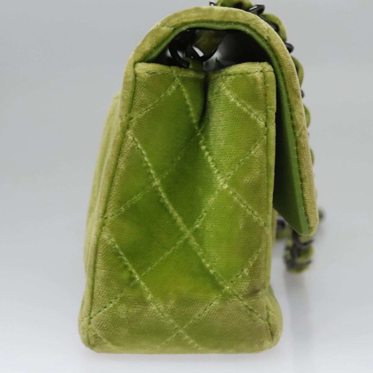 CHANEL Mini Matelasse 20 Single Flap Chain Bag Velor Green CC 115601A