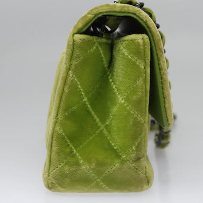 CHANEL Mini Matelasse 20 Single Flap Chain Bag Velor Green CC 115601A