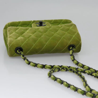 CHANEL Mini Matelasse 20 Single Flap Chain Bag Velor Green CC 115601A