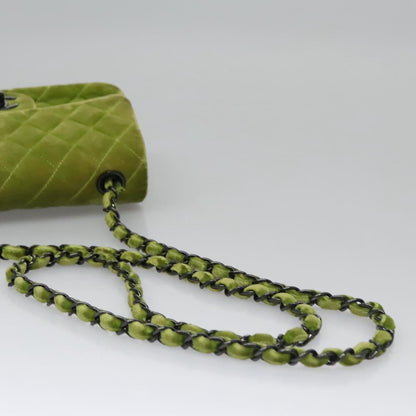 CHANEL Mini Matelasse 20 Single Flap Chain Bag Velor Green CC 115601A