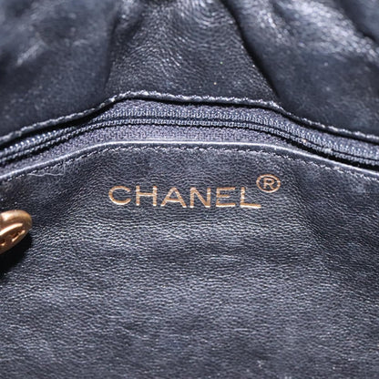 CHANEL Shoulder Bag Lamb Skin Black Gold CC 115603