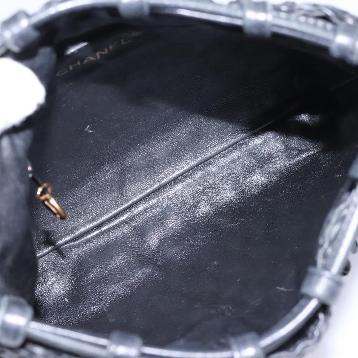 CHANEL Shoulder Bag Lamb Skin Black Gold CC 115603