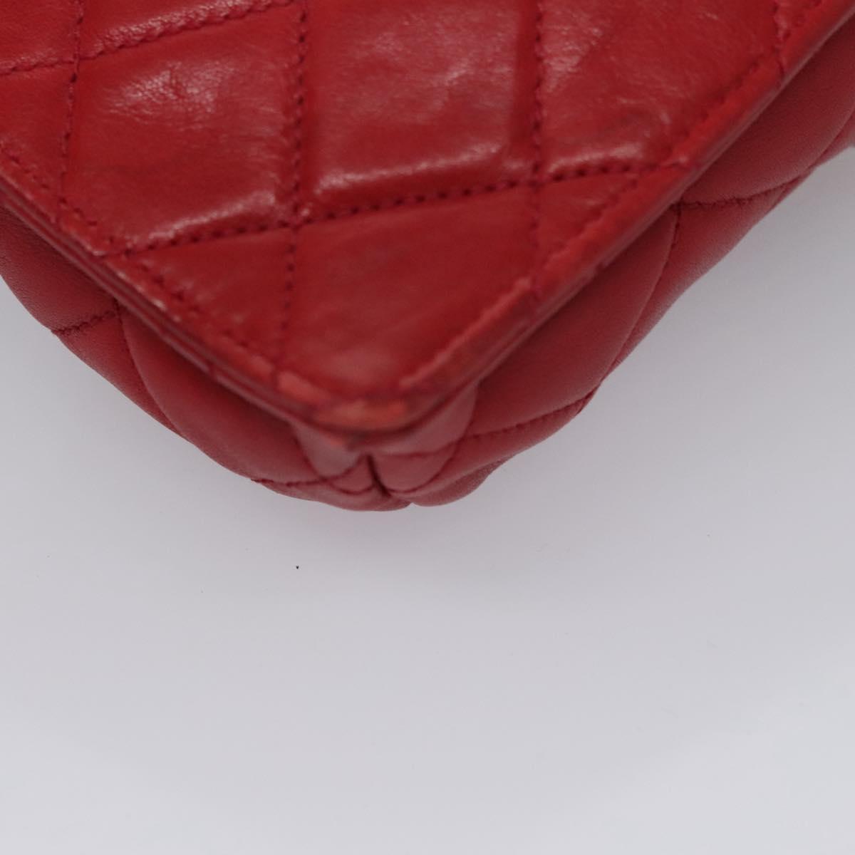 CHANEL Matelasse Pouch Lamb Skin Red Gold CC 115604