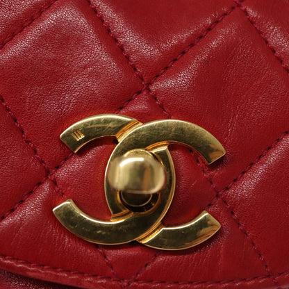 CHANEL Matelasse Pouch Lamb Skin Red Gold CC 115604