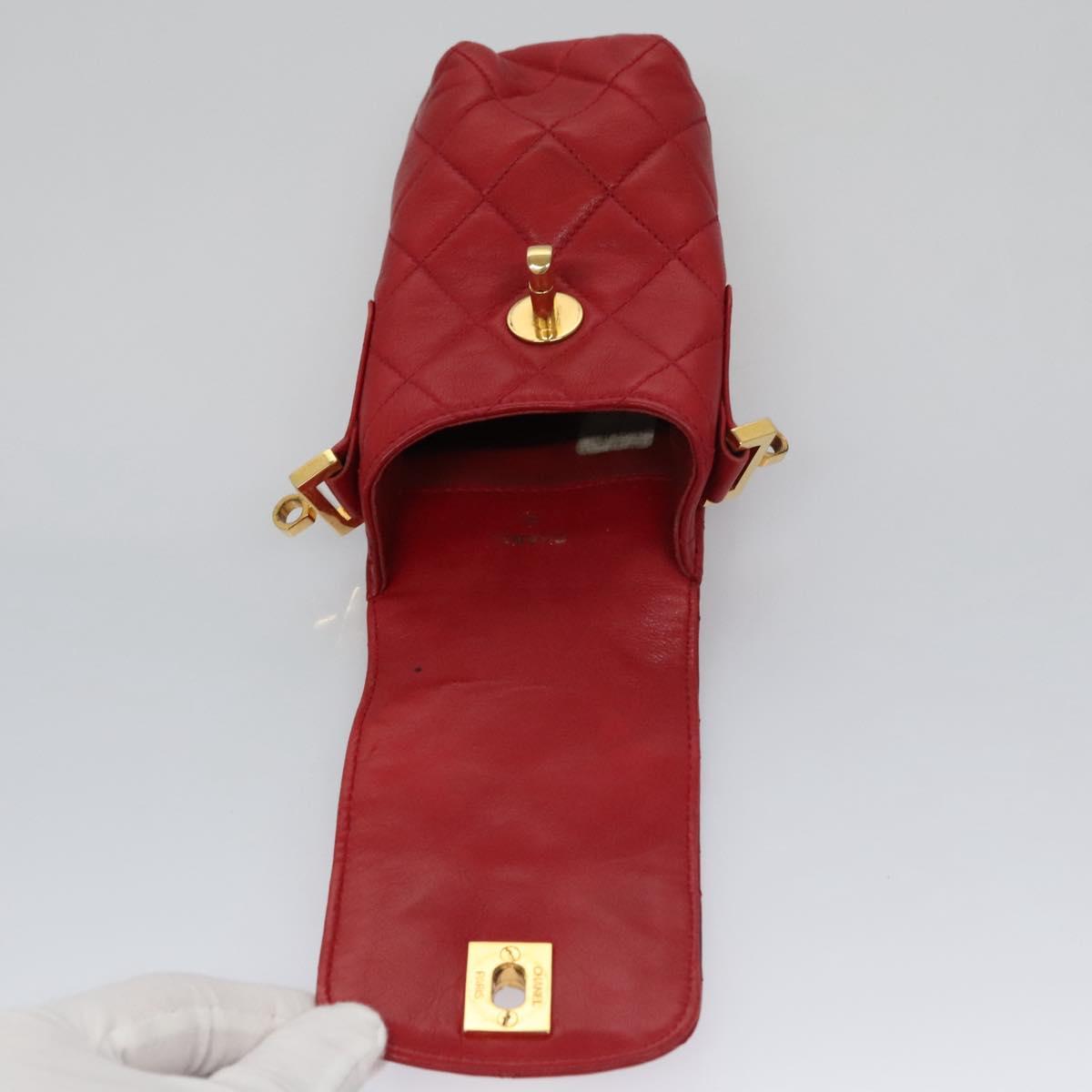 CHANEL Matelasse Pouch Lamb Skin Red Gold CC 115604
