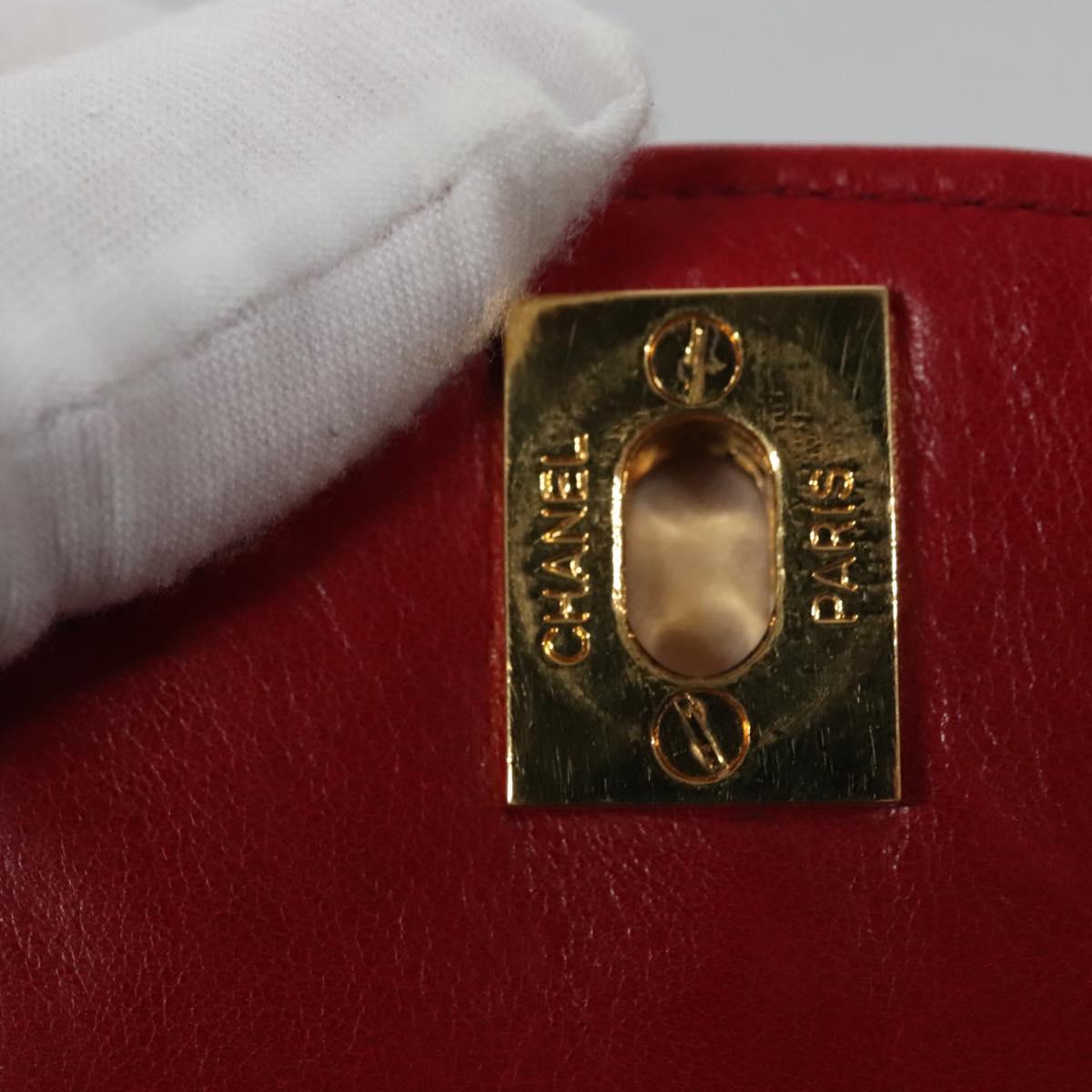 CHANEL Matelasse Pouch Lamb Skin Red Gold CC 115604