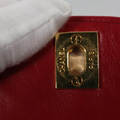 CHANEL Matelasse Pouch Lamb Skin Red Gold CC 115604