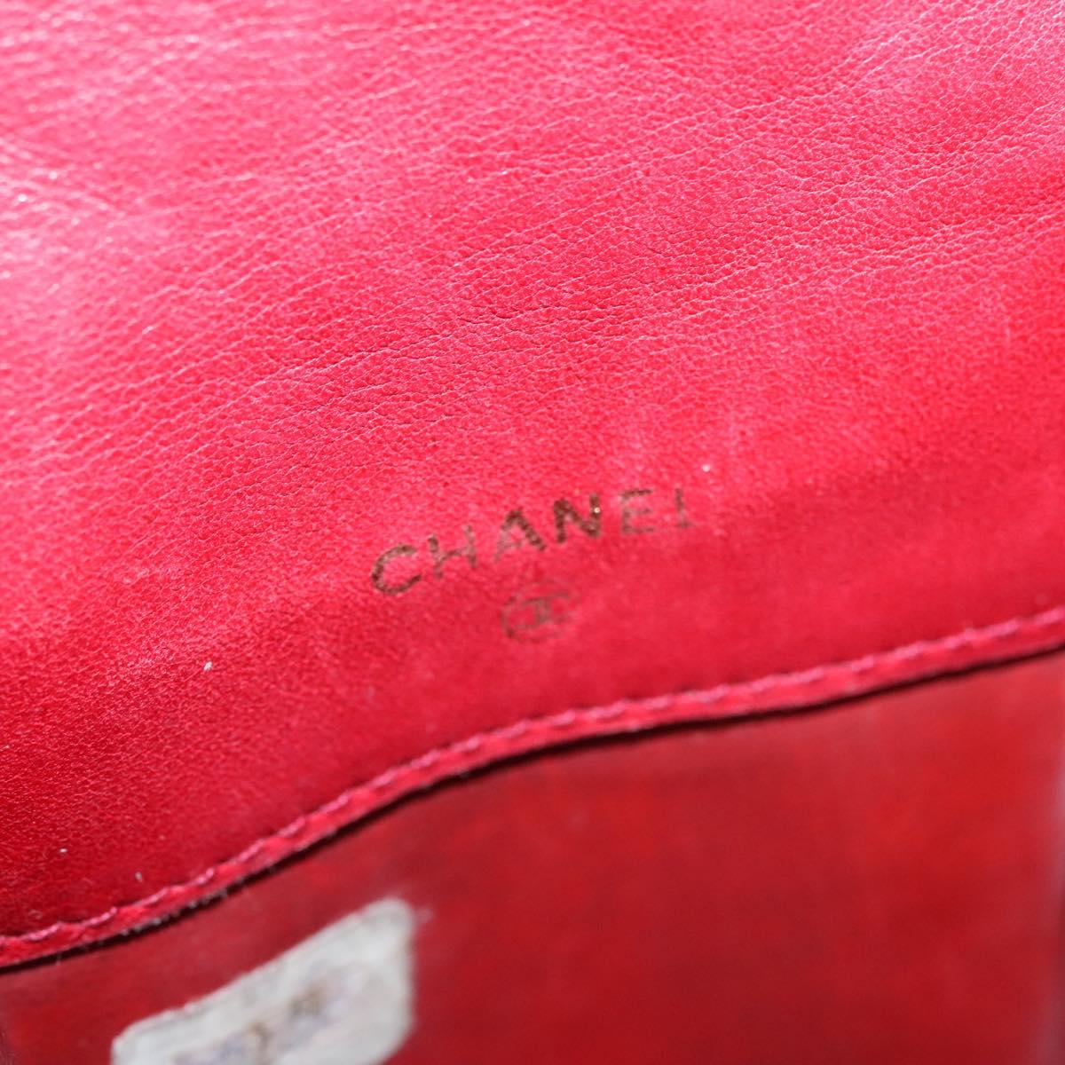 CHANEL Matelasse Pouch Lamb Skin Red Gold CC 115604