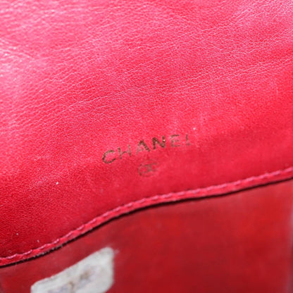 CHANEL Matelasse Pouch Lamb Skin Red Gold CC 115604