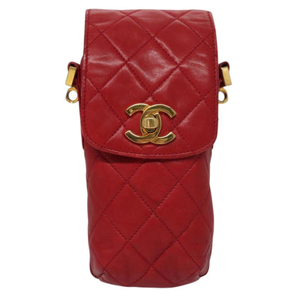 CHANEL Matelasse Pouch Lamb Skin Red Gold CC 115604