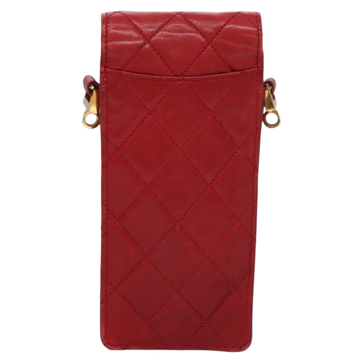 CHANEL Matelasse Pouch Lamb Skin Red Gold CC 115604