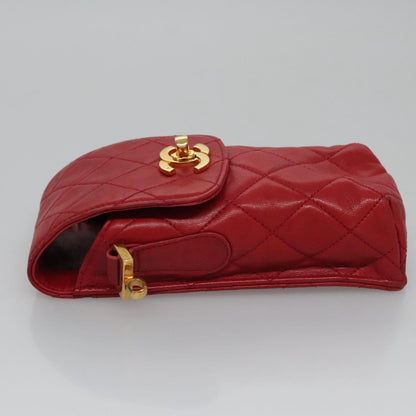 CHANEL Matelasse Pouch Lamb Skin Red Gold CC 115604