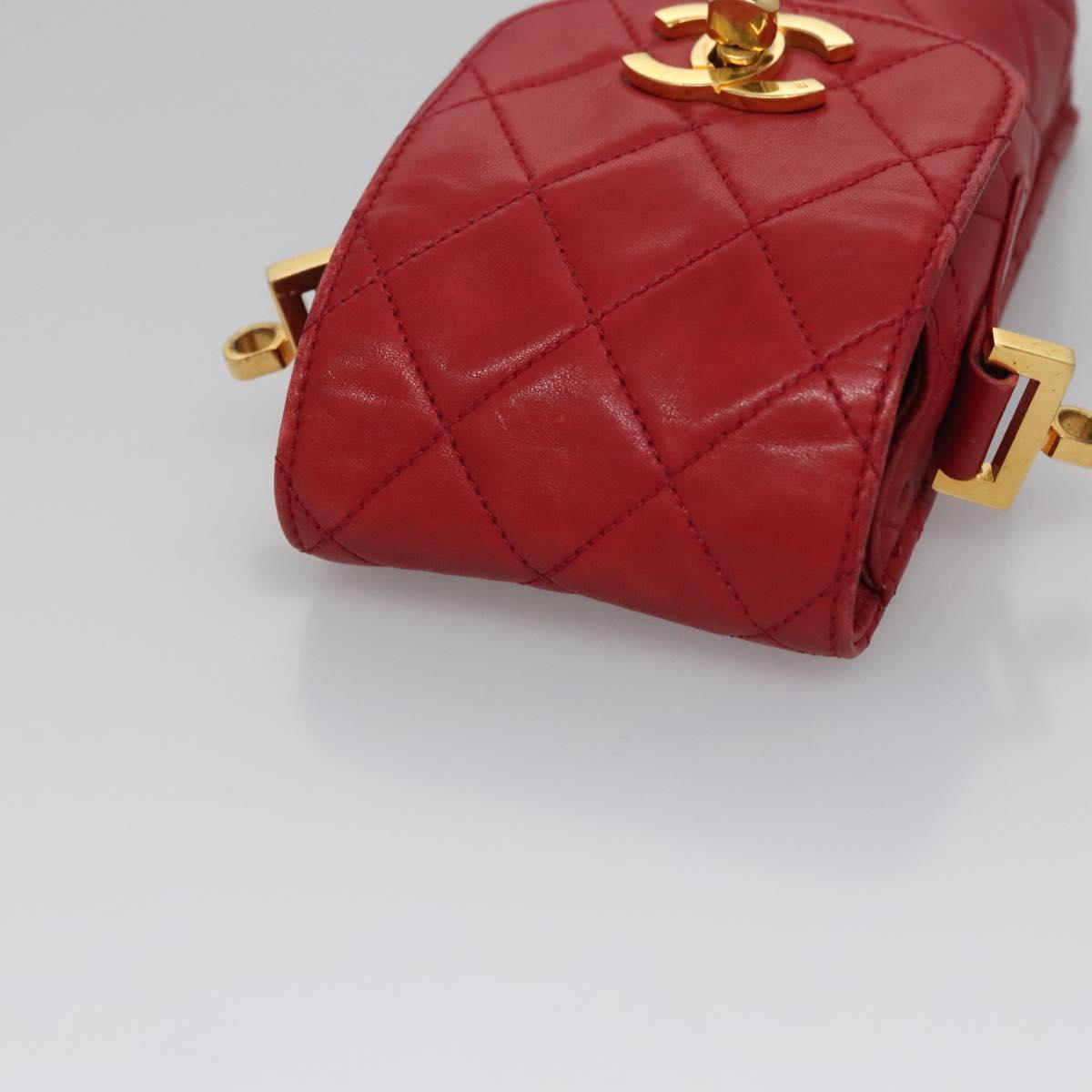 CHANEL Matelasse Pouch Lamb Skin Red Gold CC 115604