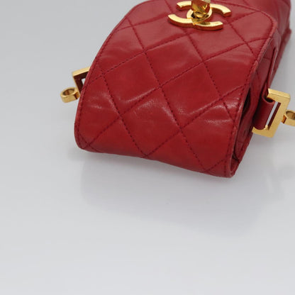 CHANEL Matelasse Pouch Lamb Skin Red Gold CC 115604