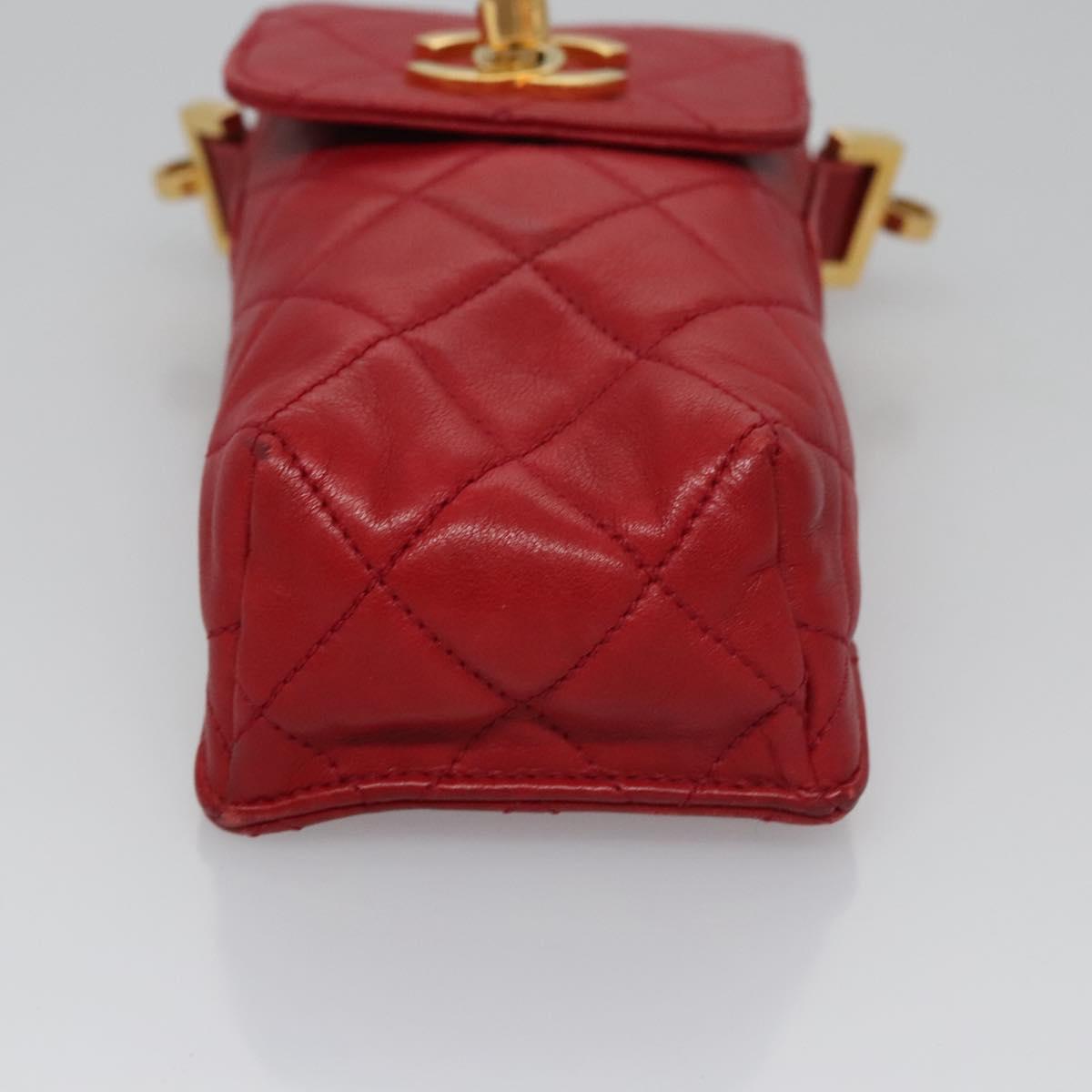 CHANEL Matelasse Pouch Lamb Skin Red Gold CC 115604