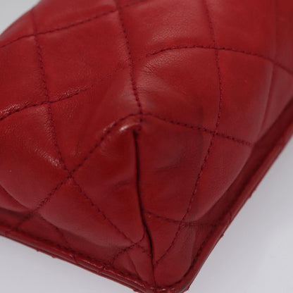CHANEL Matelasse Pouch Lamb Skin Red Gold CC 115604