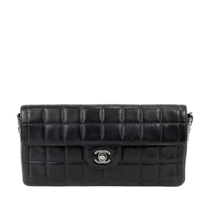 Chanel Black Lambskin Chocolate Bar Quilted East West Classic with Silver Hardware