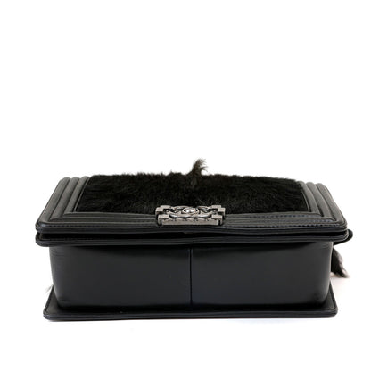 Chanel Black Fox Fur Boy Bag with Tail & Ruthenium Hardware