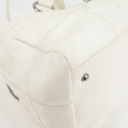 CHANEL Chocolate Bar Caviar Skin Mini Boston Bag White A26135