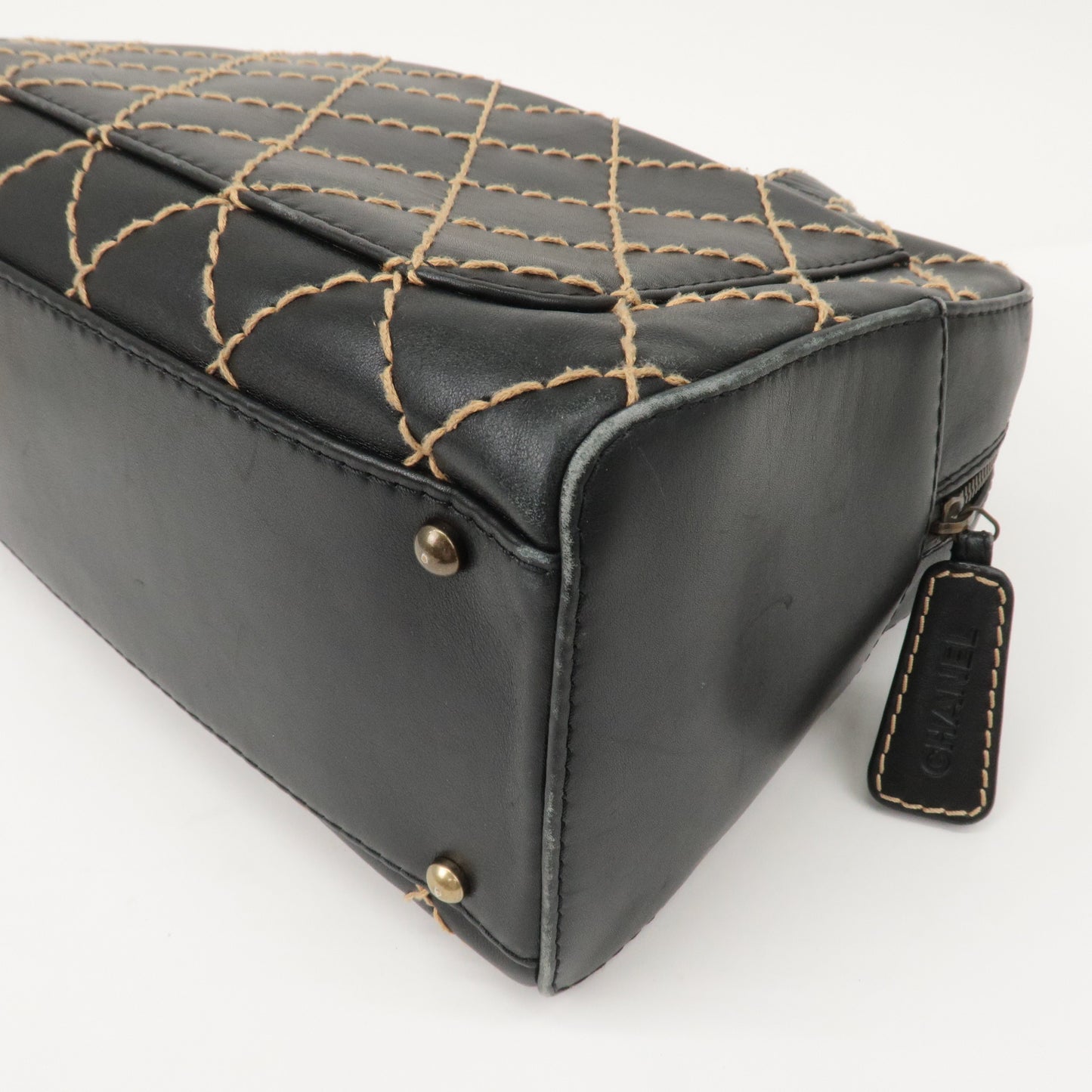 CHANEL Wild Stitch Leather Hand Bag Black A14692