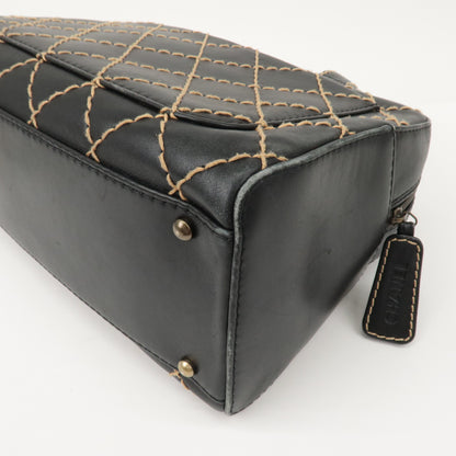 CHANEL Wild Stitch Leather Hand Bag Black A14692