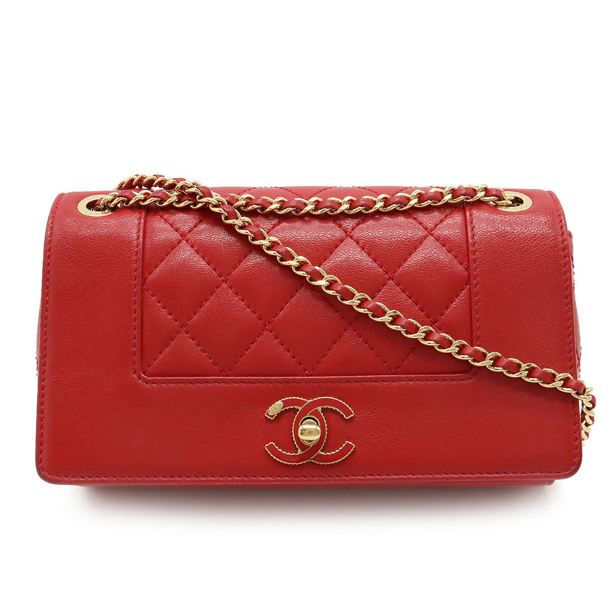 Chanel Matelasse Leather Chain Shoulder Bag Red