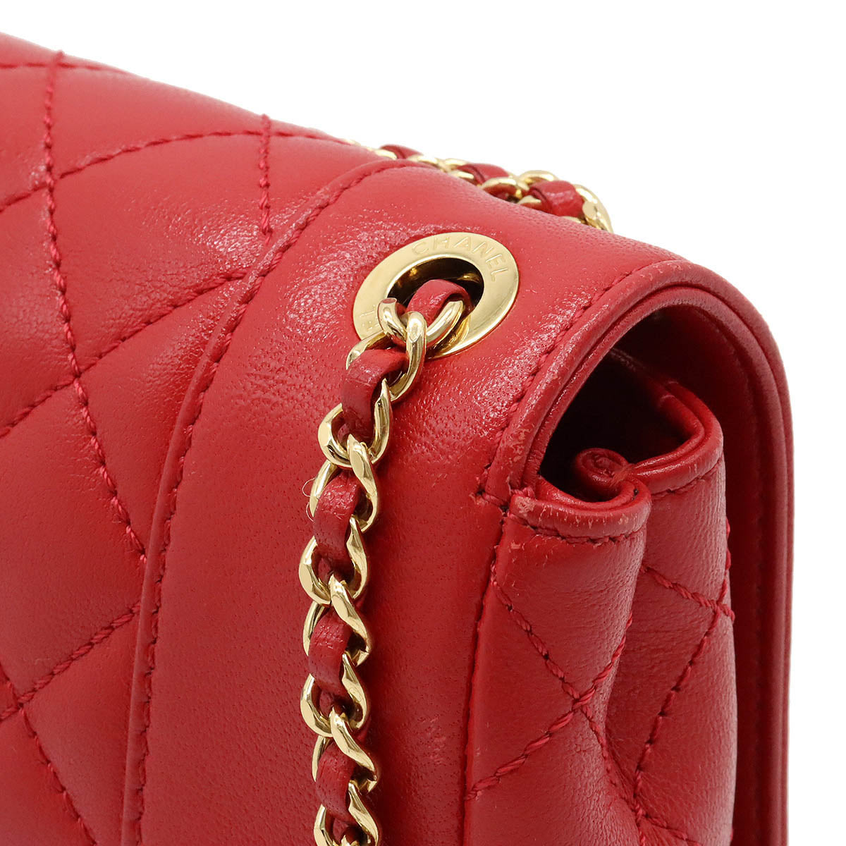 Chanel Matelasse Leather Chain Shoulder Bag Red