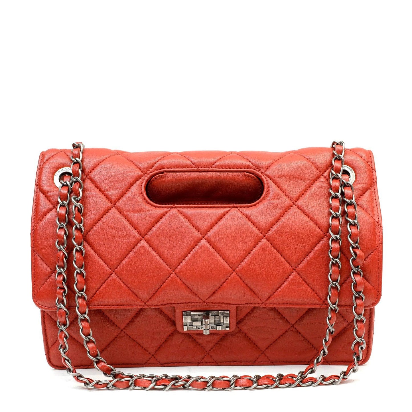 Chanel Red Quilted Distressed Lambskin Toolbox Bag w/ Gunmetal Hardware