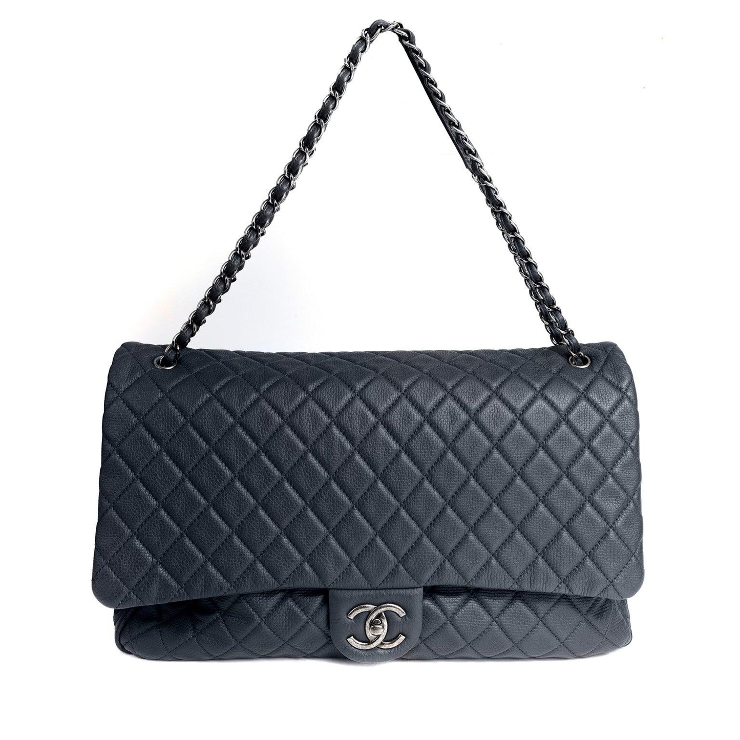 Chanel Navy XXL Classic w/ Gunmetal Hardware