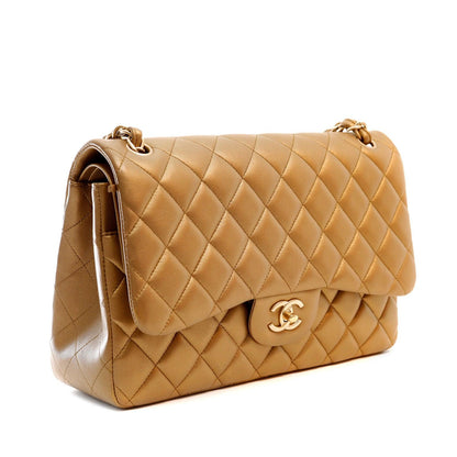 Chanel Metallic Bronze Lambskin Jumbo Classic Flap Bag