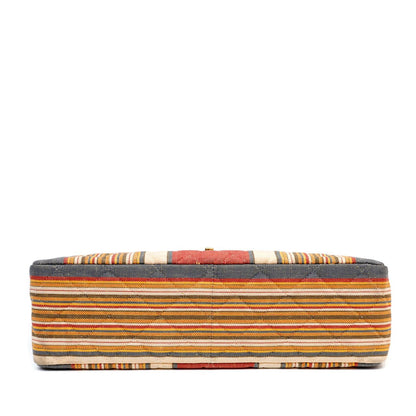 Chanel Striped Pique Cloth Maxi Classic w/ Gold Hardware