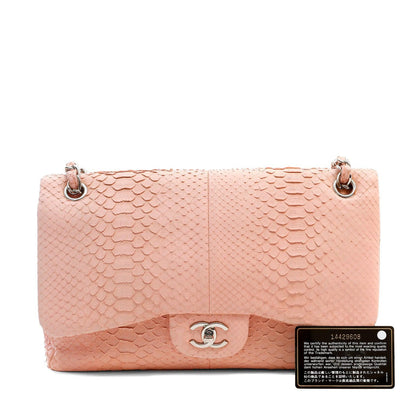 Chanel Bubblegum Pink Python Jumbo Classic w/ Silver Hardware