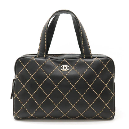 Chanel Leather Wild Stitch Handbag Mini Boston Bag