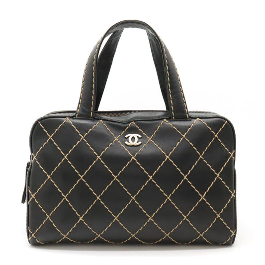 Chanel Leather Wild Stitch Handbag Mini Boston Bag