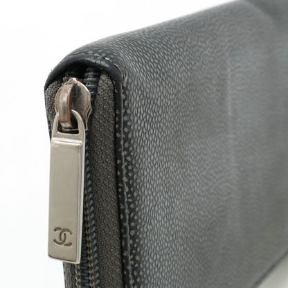 Chanel Caviar Skin Round Zip Wallet Metallic Gray