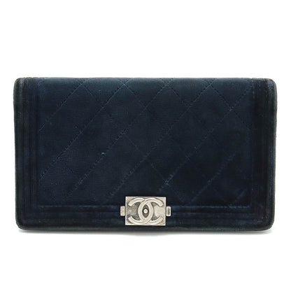 Chanel Boy Matelasse Velour Long Wallet Dark Navy A80285