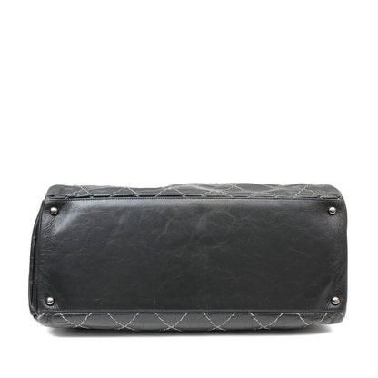 Chanel Slate Topstitched Distressed Leather Large Tote