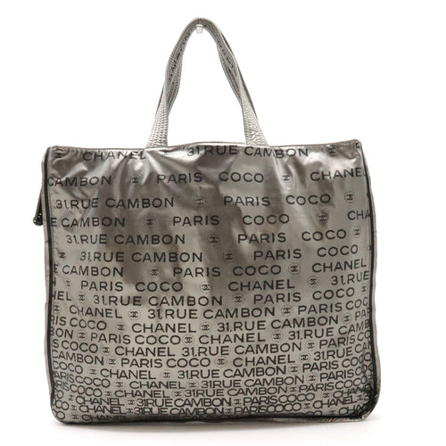 Chanel Nylon Logo Tote Bag Silver A46113