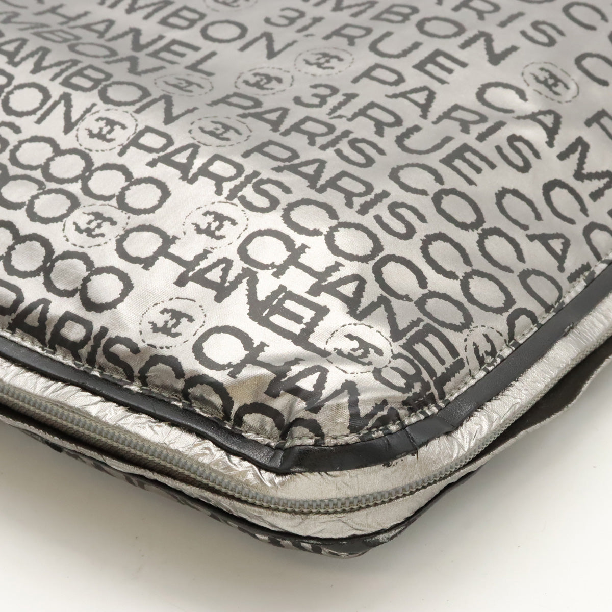 Chanel Nylon Logo Tote Bag Silver A46113