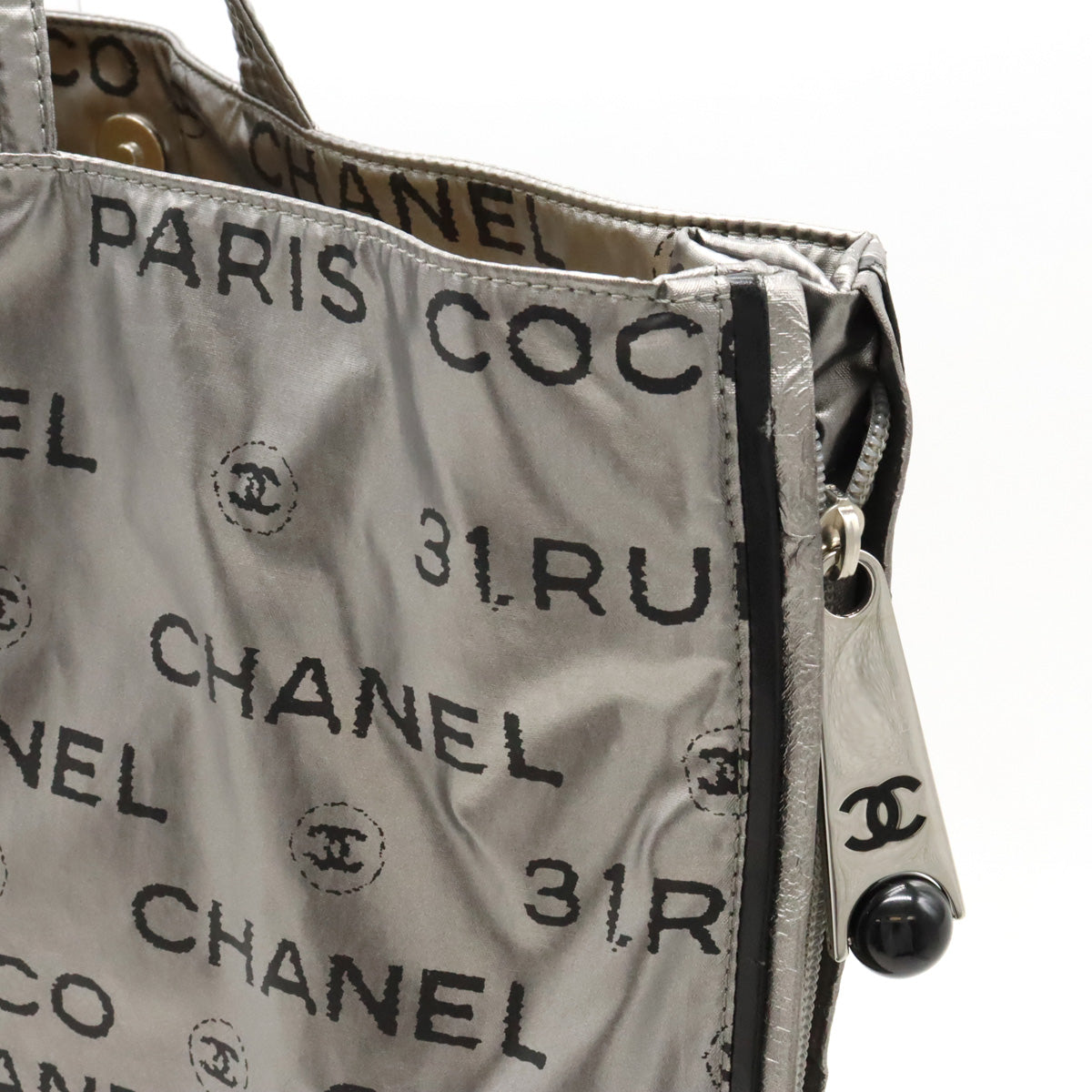 Chanel Nylon Logo Tote Bag Silver A46113