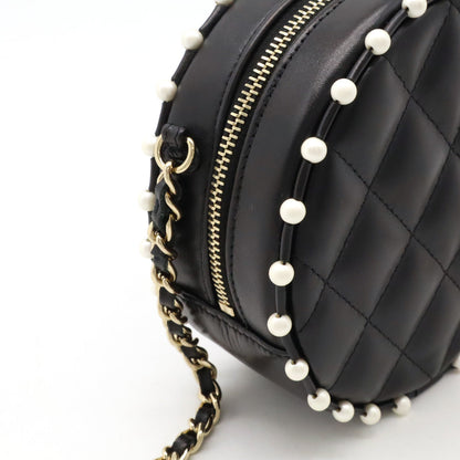 Chanel Leather Faux Pearl Round Chain Shoulder Bag
